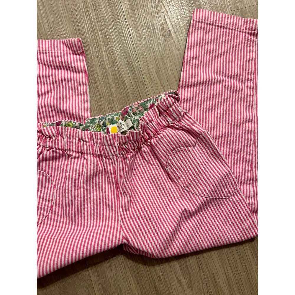 Mini Boden Girls Pink White Striped Paperbag Waist Heart Pocket Pants Size 7Y